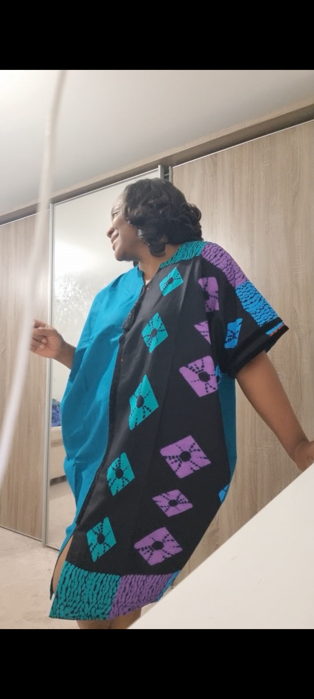 The "Benin" Two-Tone Dress (Turquoise & Black Aso Oke Dress) - Image 2