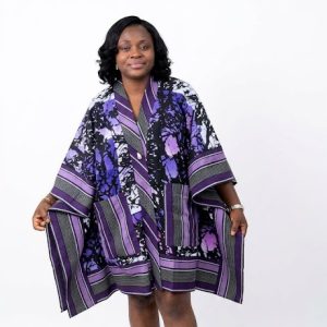 African-Inspired Purple & Indigo Oversized Batik Poncho Tunic